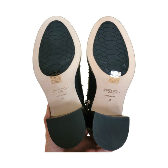 Jimmy Choo Hanah 65 Black Leather Pearl Studded Lace-Up Combat Boots 38 / US 8 - Picture 8 of 11